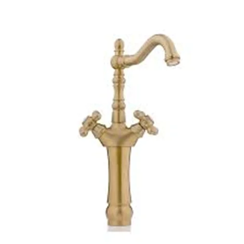 شیر روشویی پایه بلند مدل باروک پلاس طلا مات